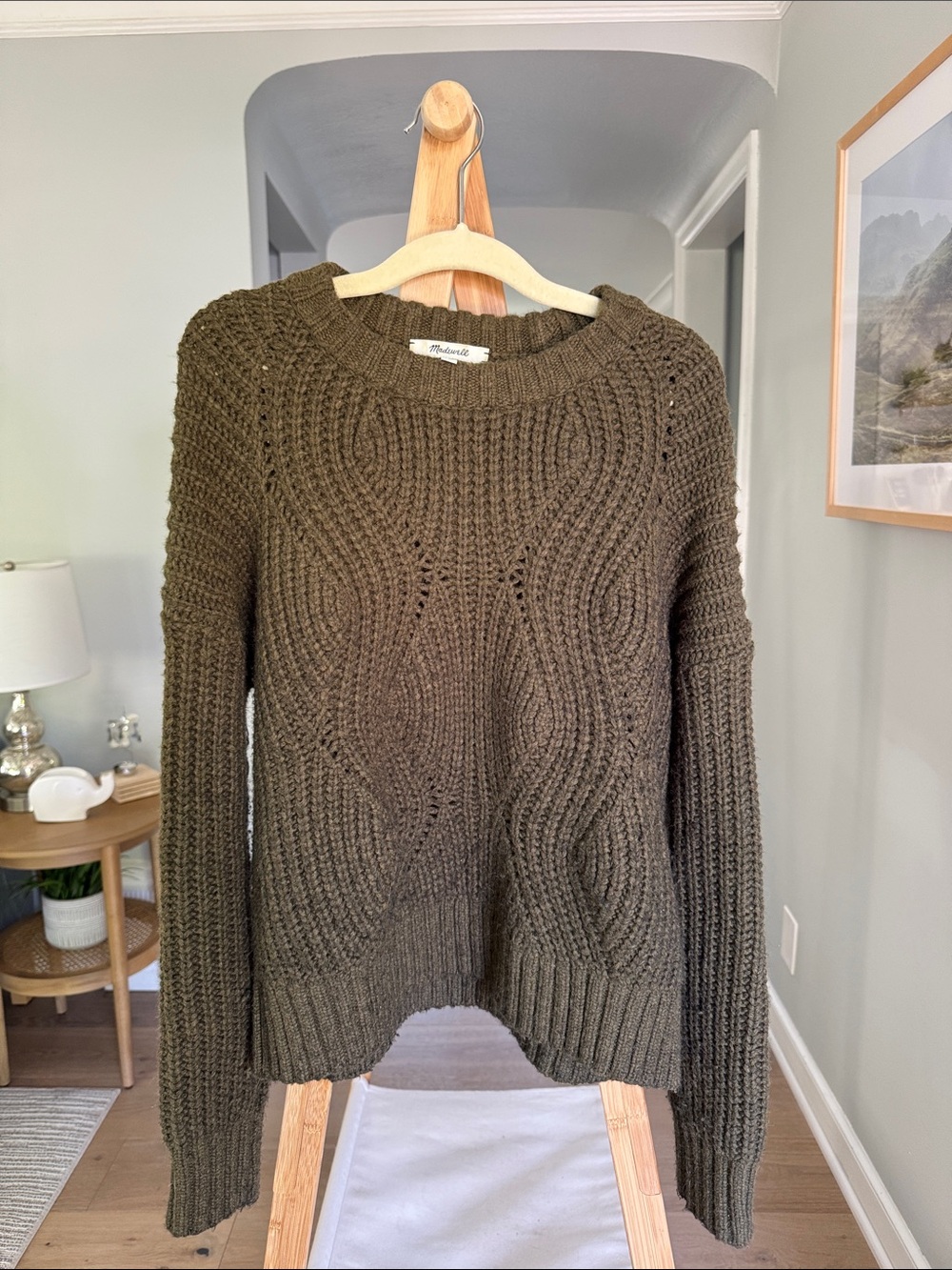 Madewell Olive Green Cable-Knit Crewneck Sweater